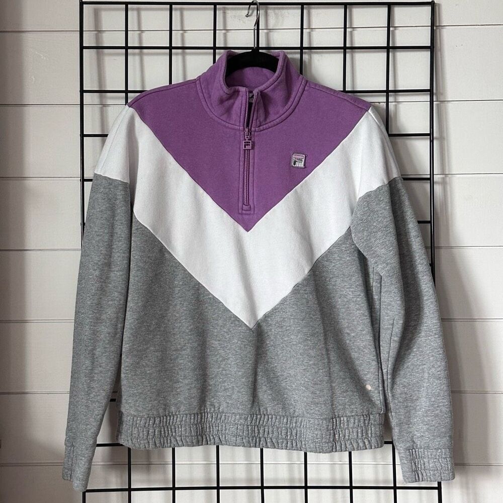 VTG Fila 1/4 Zip Sweatshirt‎ Womens M Purple Colorblock 80s Grandma Core